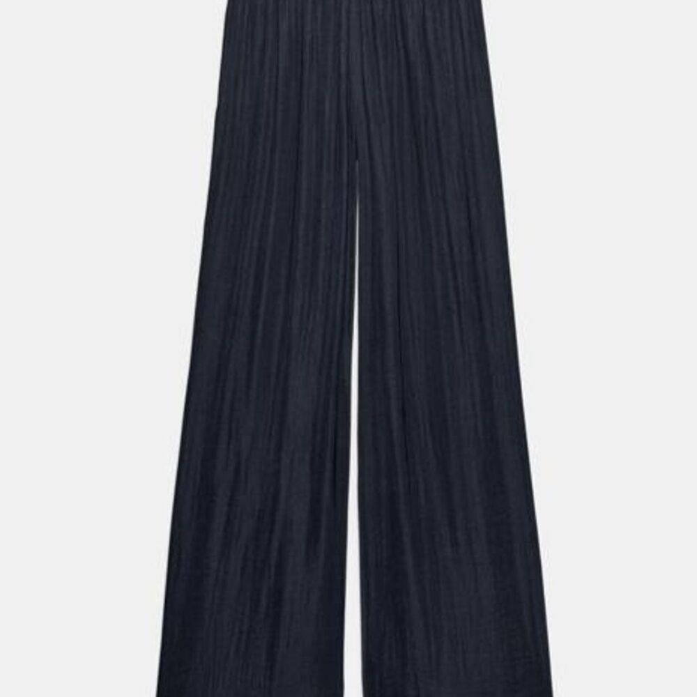 Zara Flowing Pleated Wide Leg Palazzo Trousers in Black XS